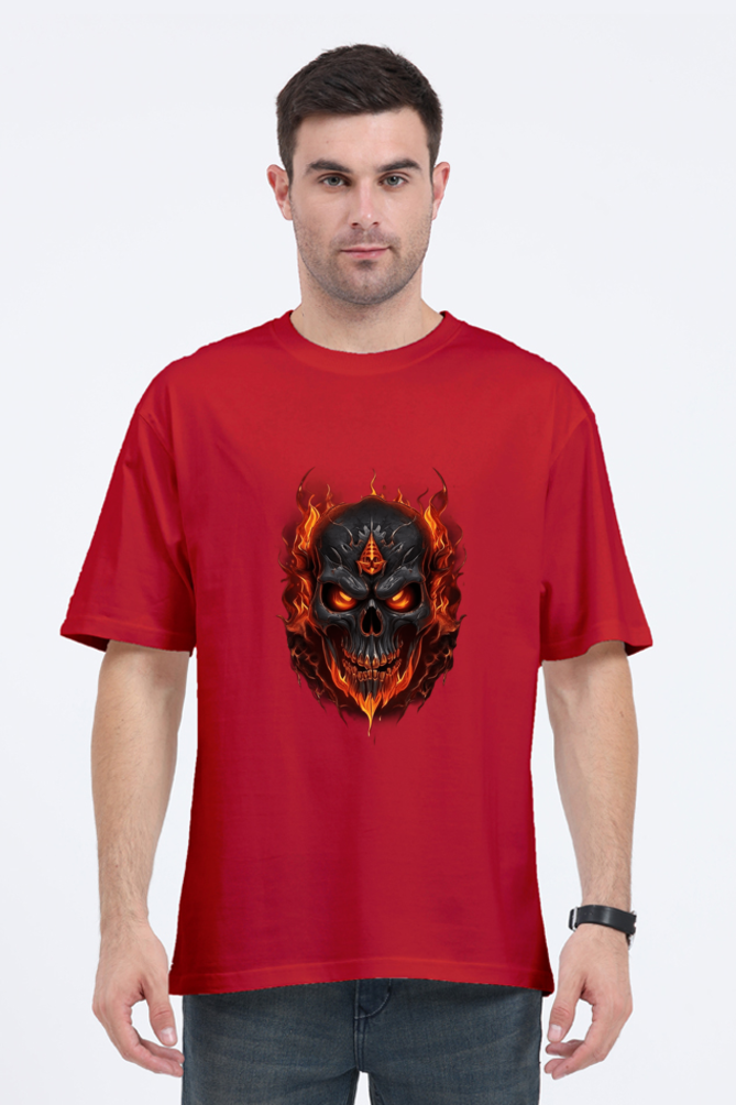 Burning Skull Unisex Oversized T-shirt for men red color