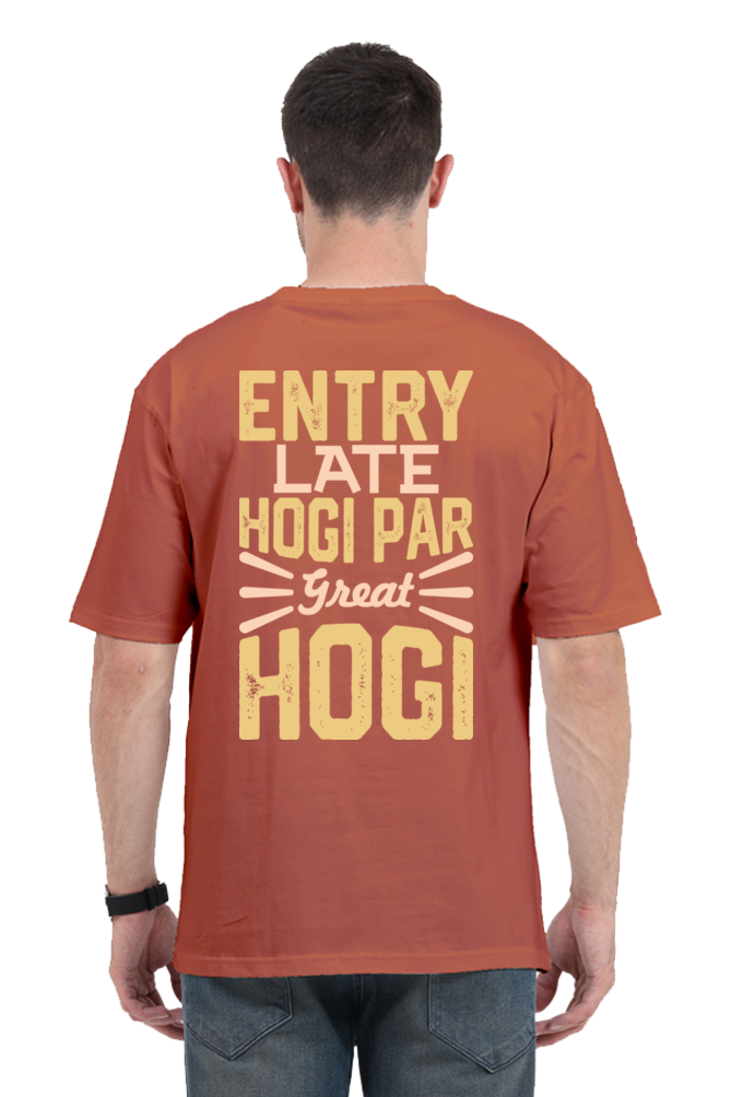 Entry Late Hogi Par Great Hogi Unisex Oversized T-shirt - Coral / S