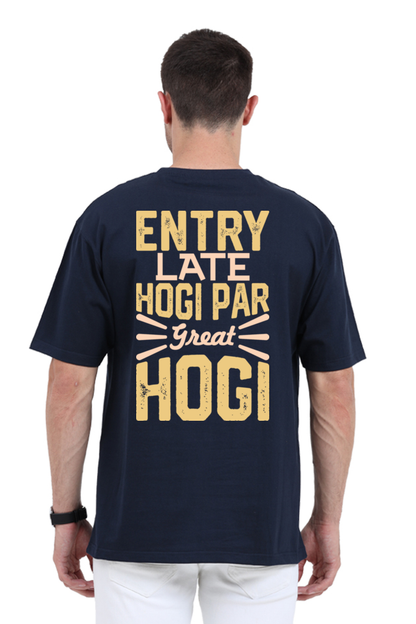 Entry Late Hogi Par Great Hogi Unisex Oversized T-shirt - Navy Blue / S