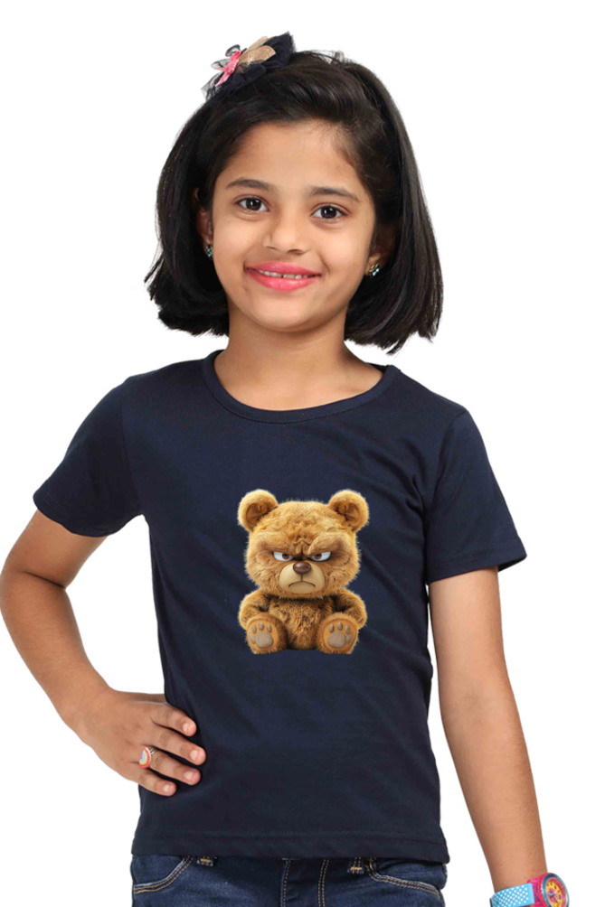 Grumpy Teddy Girls T-shirt - Navy Blue / 5Yrs