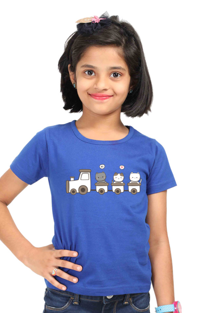 Cute Kitty Cat on Train Girls T-shirt