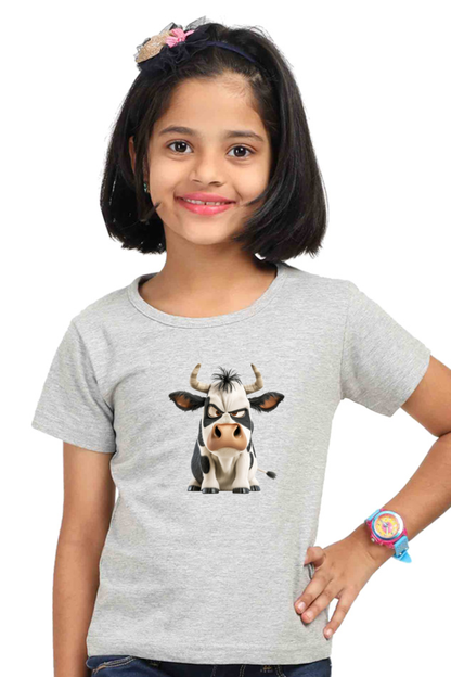 Grumpy Cow Girls T-shirt - Grey Melange / 5Yrs