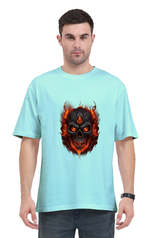 Burning Skull Unisex Oversized T-shirt for men blue color