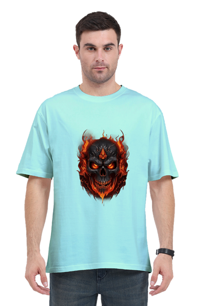 Burning Skull Unisex Oversized T-shirt for men blue color