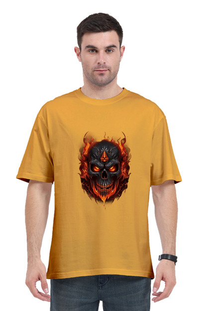 Burning Skull Unisex Oversized T-shirt for men yellow color