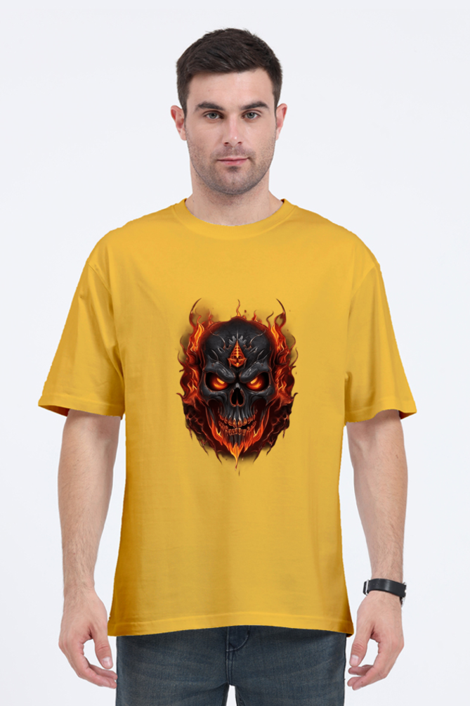 Burning Skull Unisex Oversized T-shirt for men mustered color