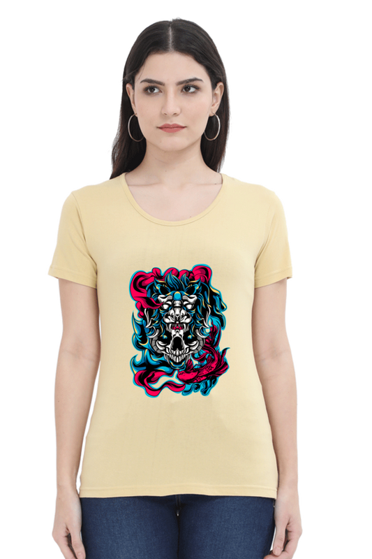 front printed tshirt for girls light yellow color