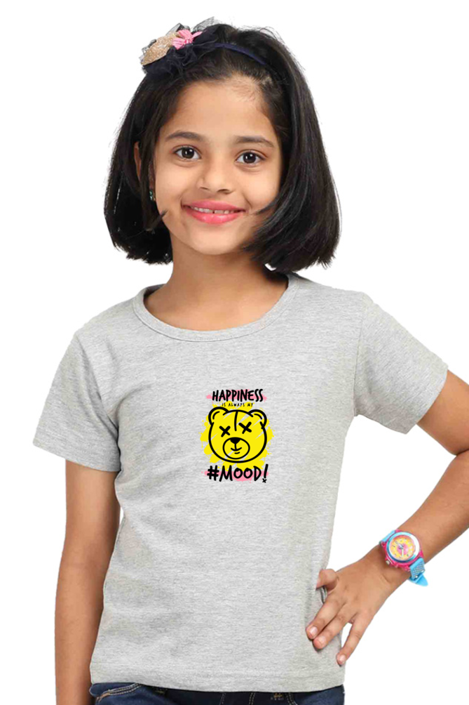 grey color cotton t shirt for kids girls printed