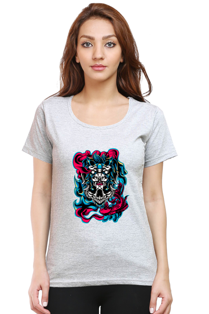 front printed tshirt for girls light grey color