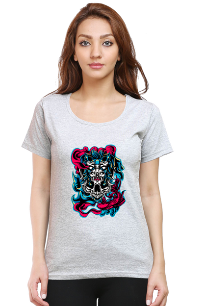 front printed tshirt for girls light grey color