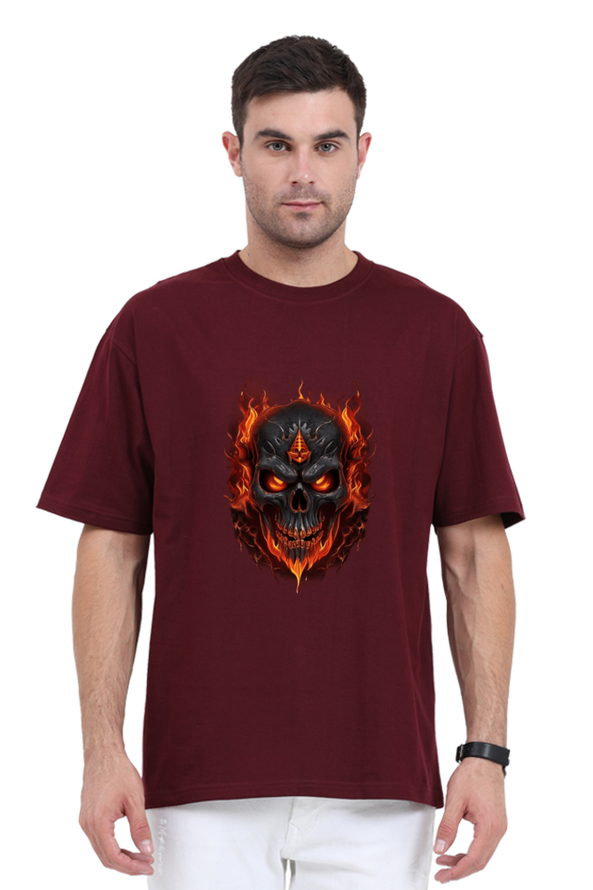 Burning Skull Unisex Oversized T-shirt for men maroon color