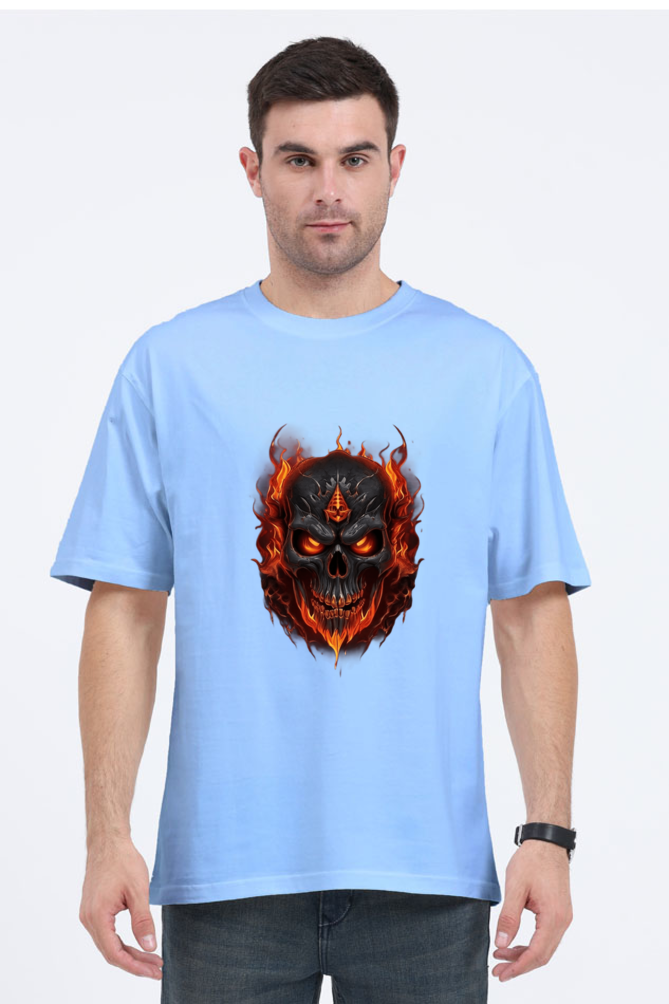 Burning Skull Unisex Oversized T-shirt for men light blue color