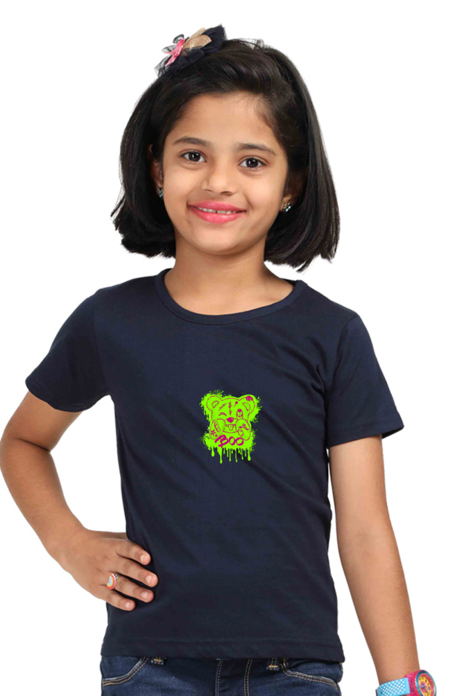 single print navy blue color cotton t shirt for kids girls