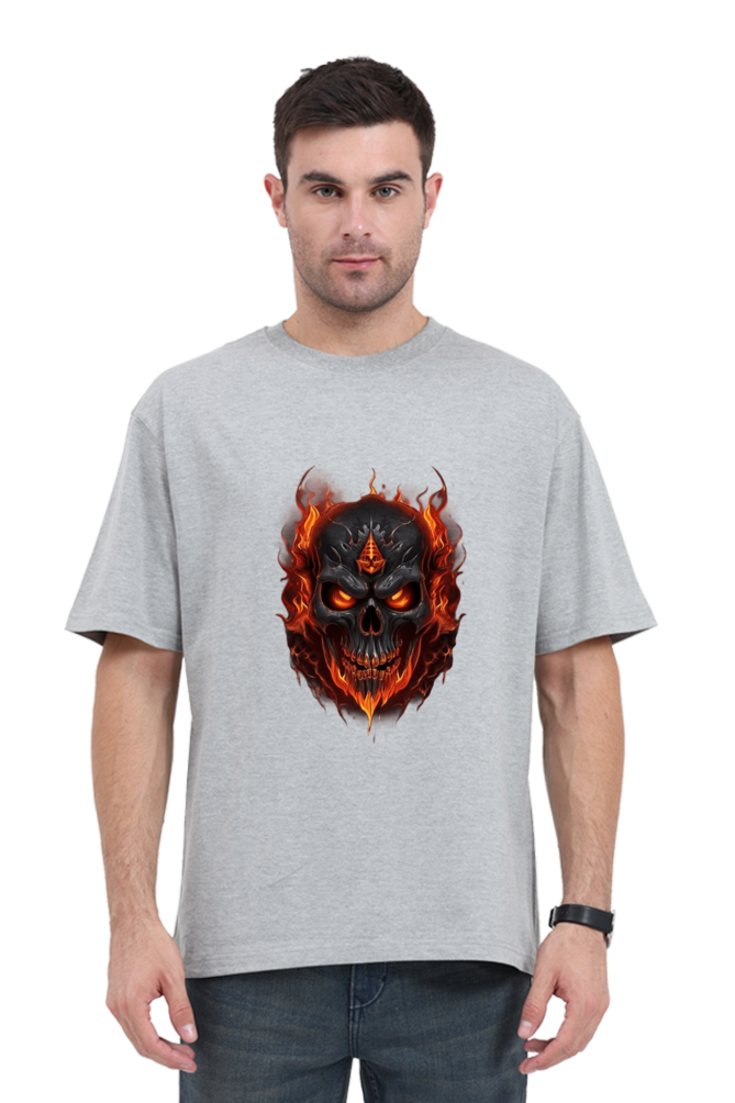 Burning Skull Unisex Oversized T-shirt for men grey color